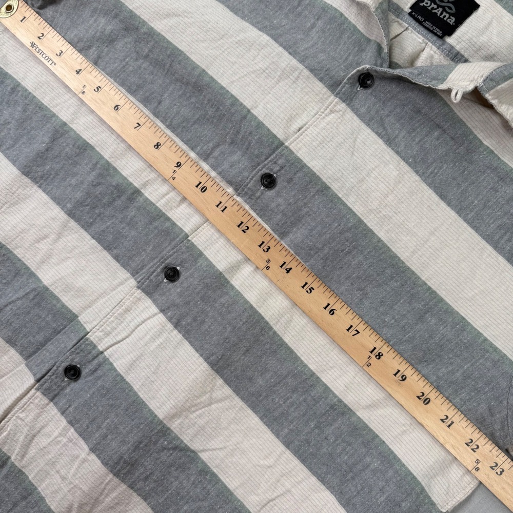 Prana Shirt Mens XL Hemp Organic Cotton Striped Short Sleeve Button Down Outdoor - Picture 4 of 8